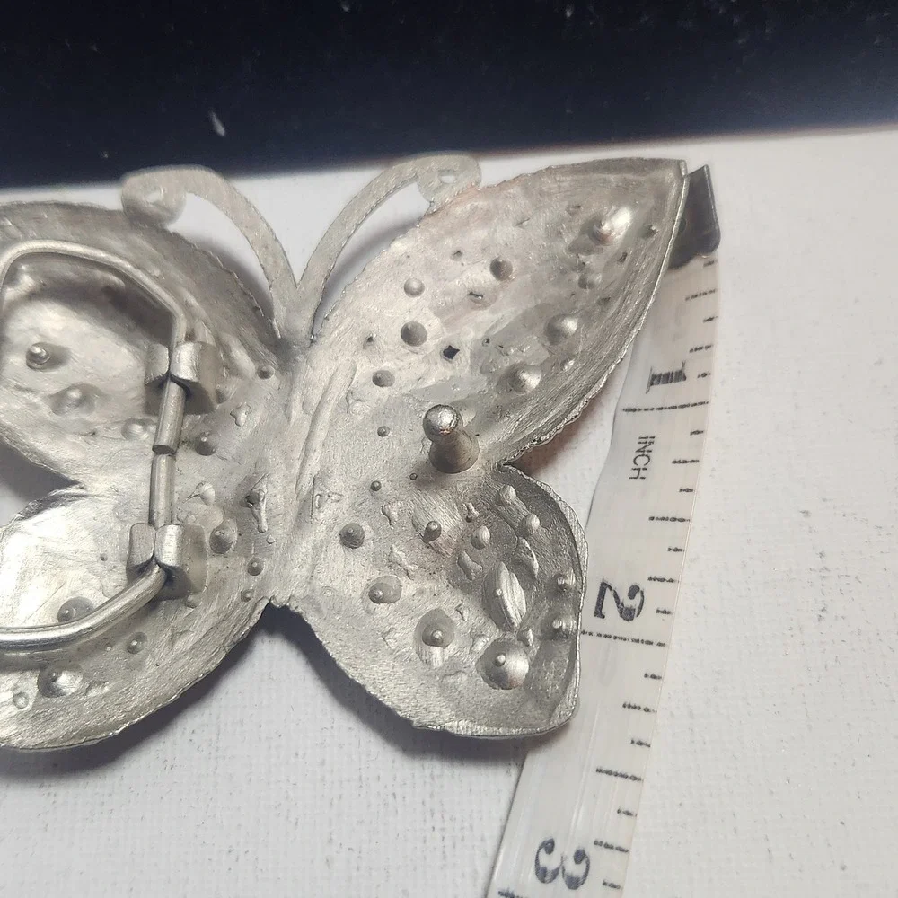 Vintage Butterfly Belt Buckle‎ Amber Topaz Rhinestone Crystal Silver Tone Boho